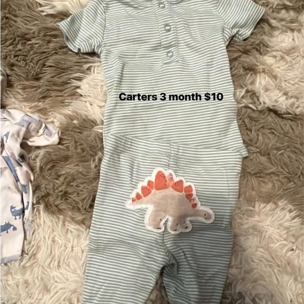 Carter's Green Striped Dinosaur matching set